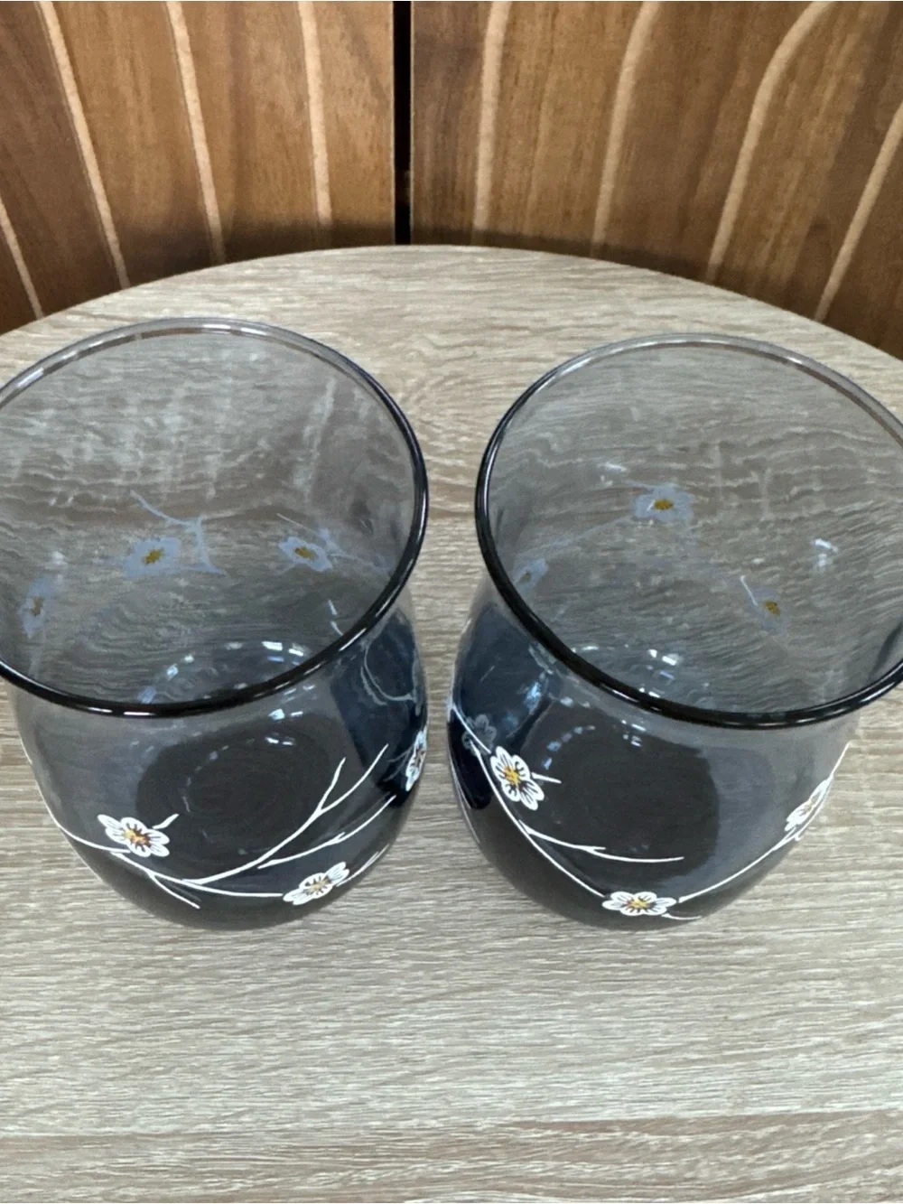 Vintage Libbey Smoky Blue Floral Dogwood Tumblers 5 1/4 - Set of 2